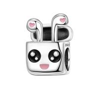 SBUTUXC S925 Sterling Silver Cute Earphone Charm with Pink Enamel, Compatible with Snake Chain Bracelets, Necklaces and Anklets