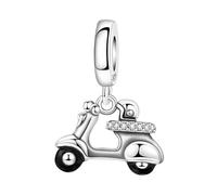 SBUTUXC S925 Sterling Silver Scooter Dangle Charm, Black Enamel with CZ Accents, Compatible with Snake Chain Bracelets and Necklaces