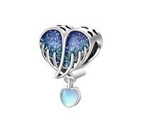 SBUTUXC Sterling Silver Angel Wing Heart Charm, Blue Enamel, Moonstone Heart Dangle, for Bracelet or Necklace