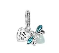 SBUTUXC Sterling Silver Firefly Charm Pendant, Crystal Heart with Blue Enamel Wings, You Light Up My Life Message, 0.83x0.68 Inch