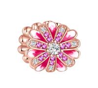 SBUTUXC Sterling Silver Flower Charm, Rose Gold Enamel with Pink Crystal, 0.48 x 0.4 Inch Decorative Pendant for Necklaces, Bracelets, Bags, 925 Silver