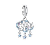 SBUTUXC Sterling Silver Lucky Cloud Dangle Charm, Blue Cubic Zirconia, with Dangling Stars, for Bracelet or Necklace