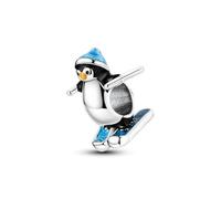 SBUTUXC Sterling Silver Penguin Charm, Blue Enamel Winter Sports Design, Holiday Jewelry Pendant for Bracelet, Necklace, 0.58x0.35 Inch