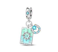 SBUTUXC Sterling Silver Tarot Card Charms Collection, Enamel Dangle Pendants with Crystals, Major Arcana Design for Bracelets, Necklaces, 925 Silver(Wheel of Fortune Tarot Charm)