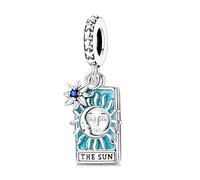 SBUTUXC Sterling Silver Tarot Card Charms Collection, Enamel Dangle Pendants with Crystals, Major Arcana Design for Bracelets, Necklaces, 925 Silver(The Sun Tarot Card Bead)