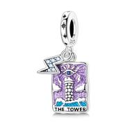 SBUTUXC Sterling Silver Tarot Card Charms Collection, Enamel Dangle Pendants with Crystals, Major Arcana Design for Bracelets, Necklaces, 925 Silver(The Tower Tarot Charm)