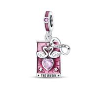 SBUTUXC Sterling Silver Tarot Card Charms Collection, Enamel Dangle Pendants with Crystals, Major Arcana Design for Bracelets, Necklaces, 925 Silver(The Lovers Tarot Card Charm)