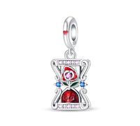 SBUTUXC Sterling Silver Tarot Card Charms Collection, Enamel Dangle Pendants with Crystals, Major Arcana Design for Bracelets, Necklaces, 925 Silver(Rose & Skull Hourglass Charm)