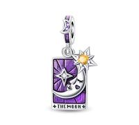 SBUTUXC Sterling Silver Tarot Card Charms Collection, Enamel Dangle Pendants with Crystals, Major Arcana Design for Bracelets, Necklaces, 925 Silver(The Moon Tarot Card Charm)