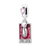 SBUTUXC Sterling Silver Tarot Card Charms Collection, Enamel Dangle Pendants with Crystals, Major Arcana Design for Bracelets, Necklaces, 925 Silver(The Love Tarot Bead)