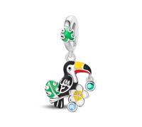 SBUTUXC Toucan Dangle Charm, S925 Sterling Silver, Multicolor Enamel with Cubic Zirconia, Tropical Bird Bead for Bracelet or Necklace