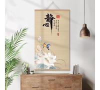 Sbuxhrkid Bamboo Wall Art, Modern Zen Asian Home Decor, Natural Hanging Scrolls for Living Room, Entrance Hallway, Office, Minimalist Oriental Painting for Wall (30x60cm,A meditation)
