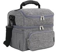 Sbuxhrkid Double Layer Cooler Insulated Lunch Bag Adult Lunch Box Large Tote Bag for Men, Women, with Adjustable Strap,Front Pocket and Dual Large Mesh Side Pockets (Gray)