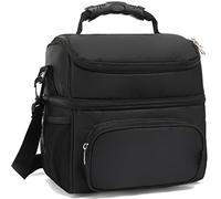 Sbuxhrkid Double Layer Cooler Insulated Lunch Bag Adult Lunch Box Large Tote Bag for Men, Women, with Adjustable Strap,Front Pocket and Dual Large Mesh Side Pockets (Black)