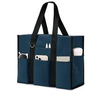 Sbuxhrkid Large Tote Bag for Women Waterproof with 12 Pockets Top Zipper Closure Utility Teacher Nurse Bags for Work School (Dark Blue,Large)