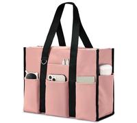 Sbuxhrkid Large Tote Bag for Women Waterproof with 12 Pockets Top Zipper Closure Utility Teacher Nurse Bags for Work School (Pink,Medium)