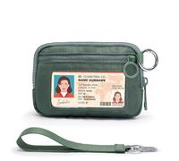 Sbuxhrkid The Iris Wallet for Women Mini Zip Card Case with Clear ID Window Zipper Coin Purse Lightweight Portable Keychain Wallet (Green)