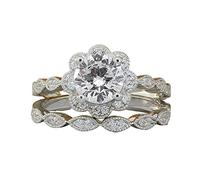 Sbyhbhyds 2023 New Silver Promise 2pcs Rings Set Delicate Design Diamond Fashion Ring Light Luxury High Grade Ring Women Ring (Silver, 7)