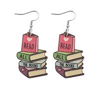 Sbyhbhyds A Pair of Earrings Love Textbook Earrings School Season Students Teacher Gifts Wooden Earrings Temperament Fresh Earrings Stud Earrings Jewelry and Hoops (Red, One Size)