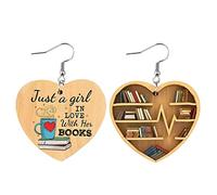 Sbyhbhyds Book Lovers Letter Love Bookshelf Reading Lovers Librarian Earrings Wooden Earrings Dangling Earrings (Khaki, One Size)