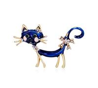 Sbyhbhyds Cat Personality Brooch Blue Dripping Rhindiamonds Cute Animal Pin Suit Dress Accessories Corsage Pearl Shawl (Blue, One Size)