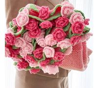 Sbyhbhyds Crochet Flowers Bouquet Blanket,Handmade Soft Lightweight Rose Flower Finished Knitted Throw Blankets,Mother'S Day Birthday Wife, Home Knitting Kits Arts Crafts Decor (A-Pink, One Size)