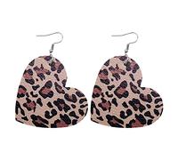 Sbyhbhyds Love Leather Earrings Creative Heart Shaped Leopard Print Double Sided PU Leather Earrings Holiday Accessories Owl Earrings (C, One Size)