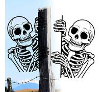 Sbyhbhyds Peek Metal Sign Halloween Skeleton Art Ornament,Yard Decor Peeping Skeletons Wall Hanging Ornaments Tree Post Cutout Signs,Outdoor Garden Fence Yard Patio Farm Peaking Decoration (30cm)