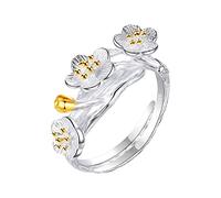 Sbyhbhyds Plums Blossoms Ring Mother's Gift Plums Blossoms Fashion Women's Open Ring Accessories Small Fresh Simple Texture Stainless Steel Rings (Silver, One Size)