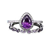 Sbyhbhyds Shining Amethyst Ring Tear Drop Shape Cubic Zirconia Promise Rings Set Teardrop Ring Engagement Wedding Band Ring Sets Teen Girls Rings (Purple, 8)