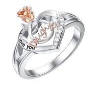 Sbyhbhyds to My Mom to My Daughter Love Rhinestone Ring Mom and Daughter Rhinestone Ring Rose Love Rhinestone Ring Ring Pack for Teen Girls (White, 6)