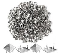 SBYURE 1000 Pieces 10mm Silver Studs for Clothing Four-jaw Square Spikes for Crafts Punk Metal Spike Studs for Leather Jacket Bag Dog Collar
