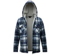 SBZ Mens Padded Shirts Lumberjack Top Casual Coat Hooded & Collared Flannel Check Jacket Thick Quilted Work Wear Warm Thermal Fleece Fur Lined Shirt S-5XL (UK, Alpha, XL, Regular, Regular, Blue/Hood)