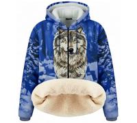 SBZ Unisex Design Wolf Printed Soft Fleece EXTRA Thick Fur lined Hooded Full Zip with Side Pocket (UK, Alpha, L, Regular, Regular, Blue Wolf)