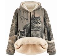 SBZ Unisex Design Wolf Printed Soft Fleece EXTRA Thick Fur lined Hooded Full Zip with Side Pocket (UK, Alpha, S, Regular, Regular, Grey Cat)