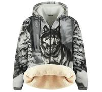 SBZ Unisex Design Wolf Printed Soft Fleece EXTRA Thick Fur lined Hooded Full Zip with Side Pocket (UK, Alpha, S, Regular, Regular, Black/Grey Wolf)