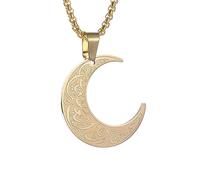 SBZIOJHDR Arabic Religious Moon Pendant Necklace for Women God Messager Islam Muslim Stainless Steel Jewelry(Gold)