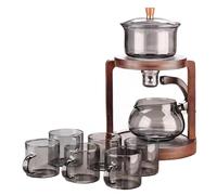 SBZIOJHDR Coffee Mug, Semi-Automatic Suit with 6 Tea Cups, Magnetic Water Diversion Rotating Cover Bowl, Wooden Bracket(A)