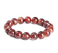 SBZIOJHDR crystal bracelet, Red Hematoid Quartz Gum Flower Energy Stone Round Beaded Bracelets,Healing Crystal Beads Jewelry Gifts for Women Men,11~12mm(11~12mm)