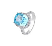 SBZIOJHDR Diamond Ring， 925 10 * 12mm Aquamarine Emerald Carbon Diamond Rings for Women Sparkling Wed Jewelry Gifts(5)