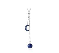 SBZIOJHDR Fashion Galaxy Blue Planet Moon Crystal Long Chain Necklace Pendants Classic Charm 925 Sterling Silver Jewelry For Women