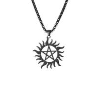 SBZIOJHDR necklaces， Demon Defense Silver & Black Titanium Steel Protective Pentagram Jewellery(Black)