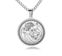 SBZIOJHDR necklaces， Gr ionysus Myth Medallion Necklace - Black Titanium Steel Etched Honor Medal(Silver)