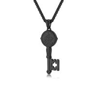 SBZIOJHDR necklaces， St. Benedict key Medals Necklace Stainless Steel Catholic Protection Amulet, Evil Repellent Pendant(Black)