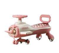 SBZIOJHDR Wiggle car, Wiggle Car Ride On Airplane Toy Kid' Electric Vehicle Rideable with Music light and silent flash wheel Swing Card(Rose)