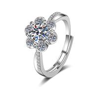 SBZIOJHDR women's ring, 14K, Wedding Ring for Women Adjustable Shiny Flower with Round Moissanite Engagement White Gold(S 1/2)