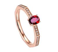 SBZIOJHDR women's ring, Wedding Bands Women, 18ct Yellow Gold 0.39ct Red Oval Ruby Diamond Engagement Ring Rose(O 1/2)