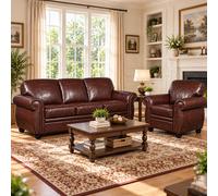 SC FURNITURE LIMITED Brown Leather 3 Seater & 1 Armchair Highbury