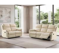 SC FURNITURE LIMITED Cream Genuine Leather Reclining 3 Seater + 2 Seater Recliner Sofas - Aberino