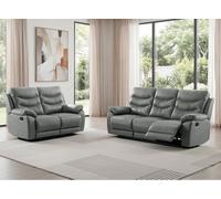 SC FURNITURE LIMITED Dark Grey Genuine Leather Reclining 3 Seater + 2 Seater Recliner Sofas - Fusion